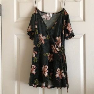 Velvet faux wrap floral shirt